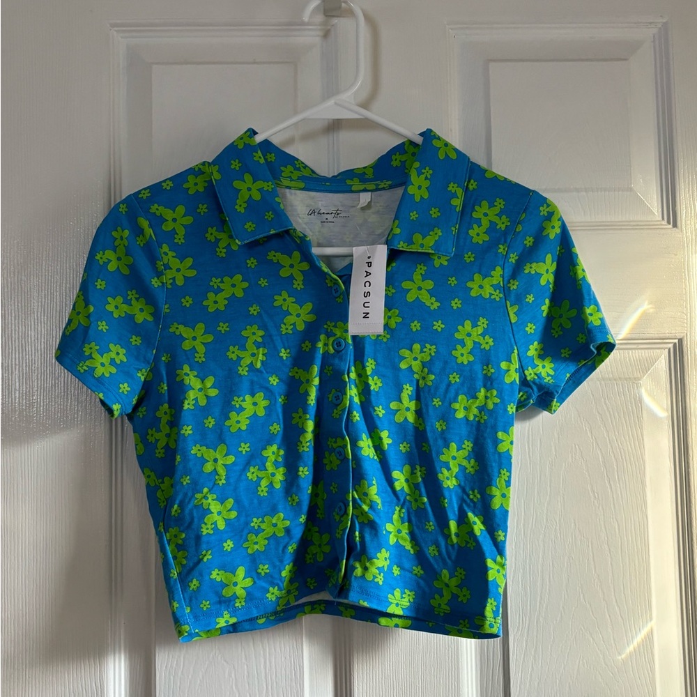 Green & blue patterned crop top